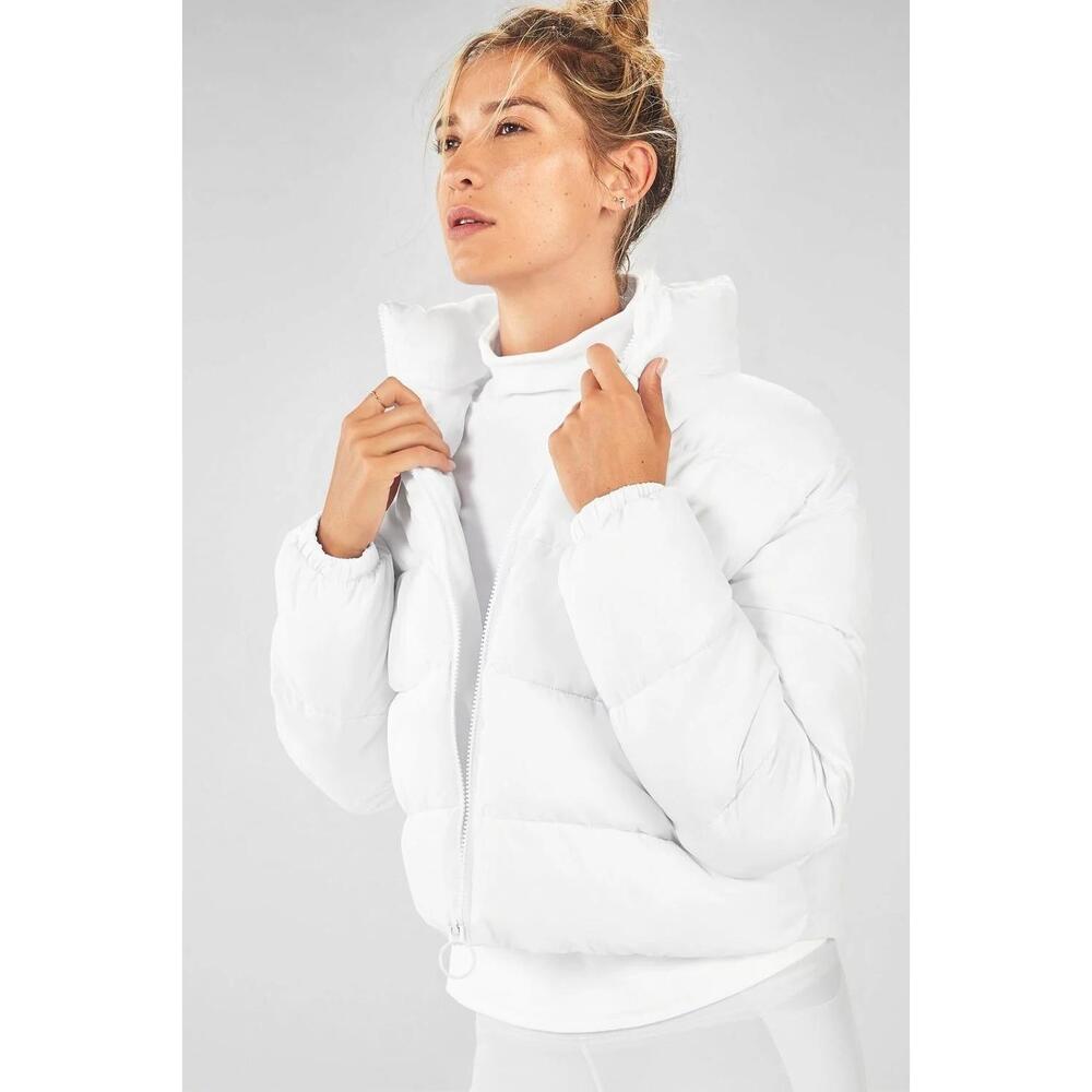 NWT Fabletics White Wander Puffer Jacket Zipper Closure High Collar Womens S - Picture 1 of 5